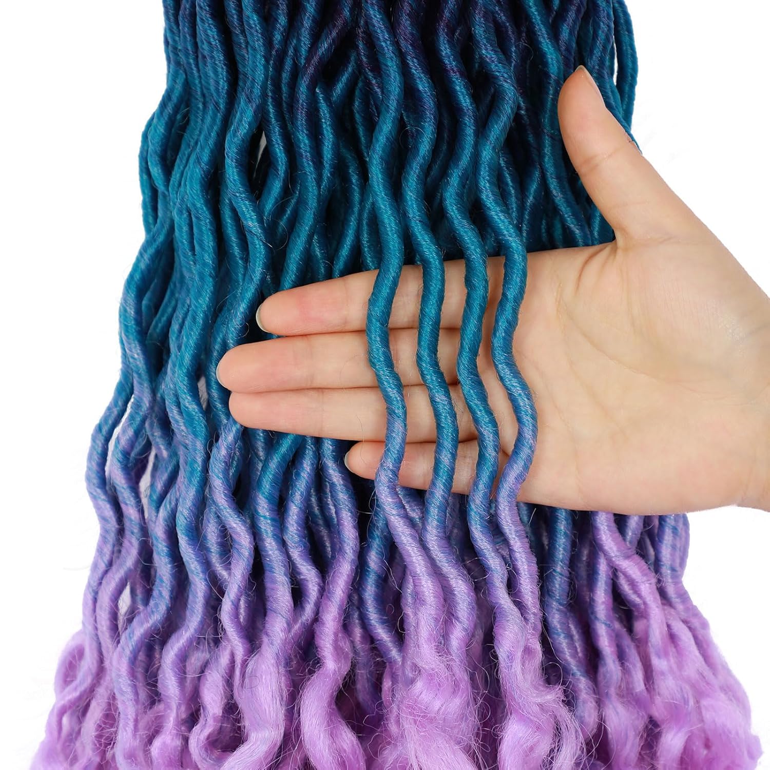 Ombre Faux Locs Crochet Hair 20inch 5Pack(120Strands)Ombre Goddess Locs Crochet Hair Pre Looped Crochet Faux Locs With Curly Ends Faxu Locs Crochet Hair for Black Women(Purple/Lake Blue/Light Purple)