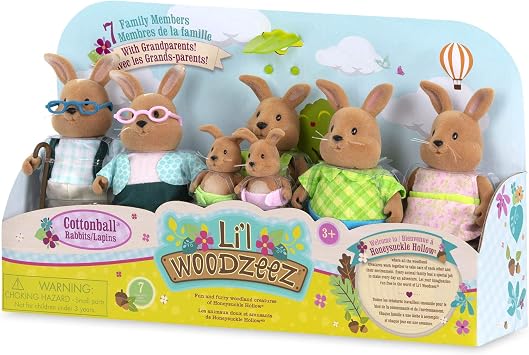 Li'l Woodzeez Cottonball Rabbit Family, 7 Collectible Bunny Figures