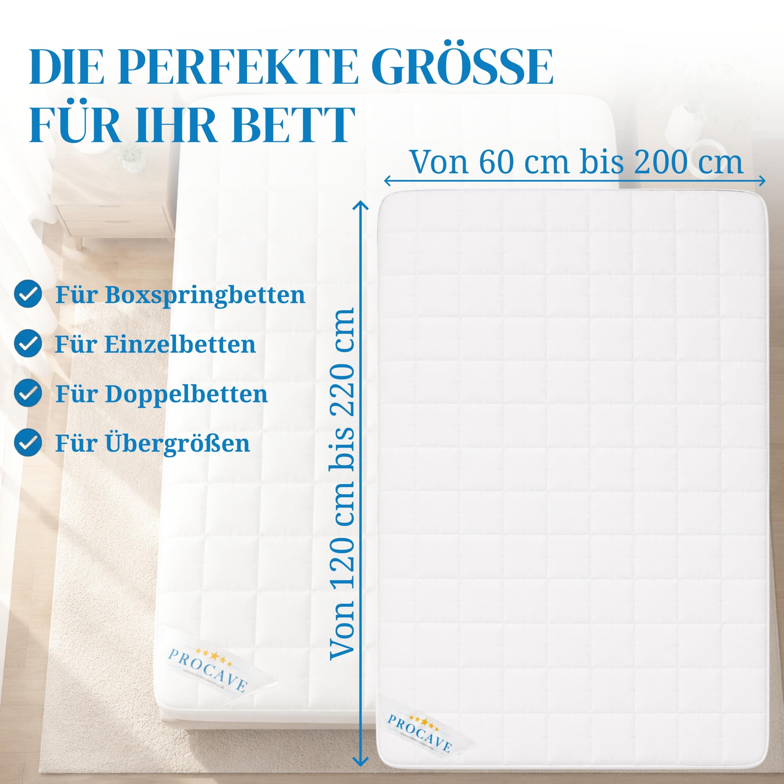 PROCAVE de Cubrecama Micro-Comfort con Borde gomado, Tela, weiß, 160 x 200 cm