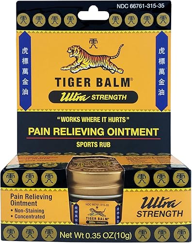 Tiger Balm Pomada para aliviar el dolor de ultra fuerza, 10g – Ungüento de fricción muscular ultra fuerte y calmante – Ungüento deportivo para
