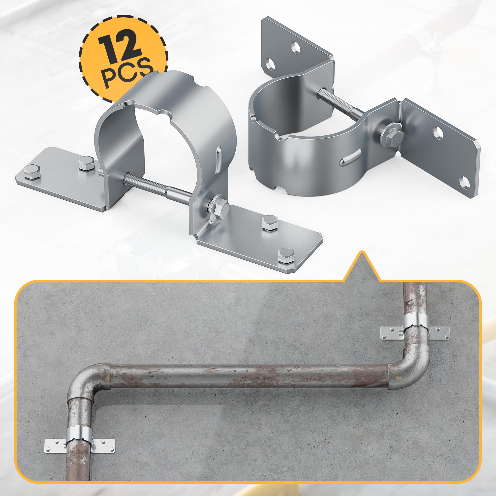 12 soportes de poste de valla, soporte de valla de acero a madera de 2-3/8, soportes de valla para postes de metal, agarre de tubería galvanizado, reparación de postes de valla con tornillos incluidos