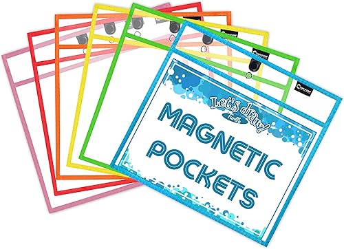 Bolsillos magnéticos de borrado en seco por dos puntos (paquete de 6) - Paisaje - Fundas de plástico transparente para papel, soportes de boletos de