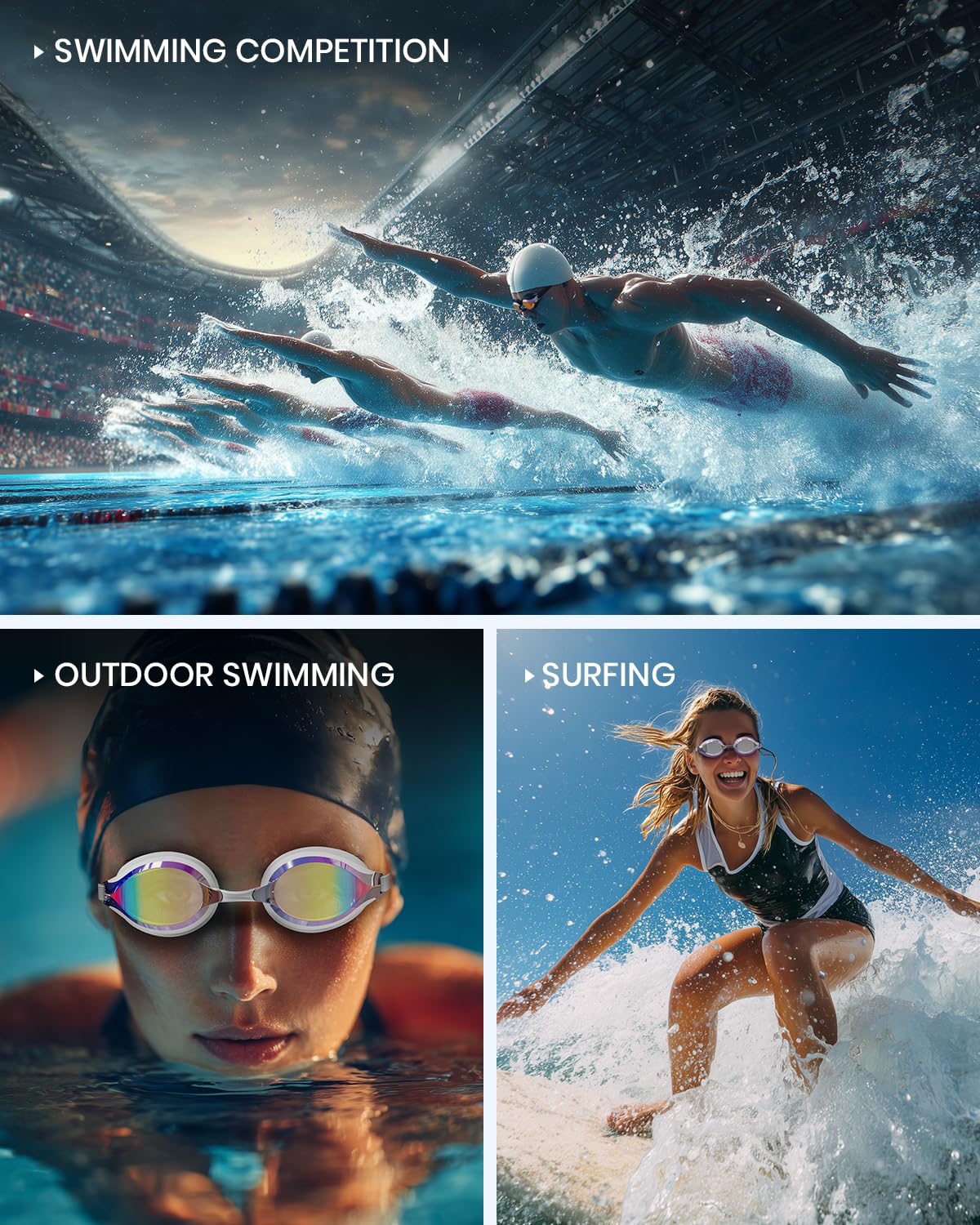 Renn-Schwimmbrille für Erwachsene und Jugendliche, 180° breite klare Sicht, Anti-Beschlag/UV, kein Auslaufen, Schwimmbrille für Männer und Frauen