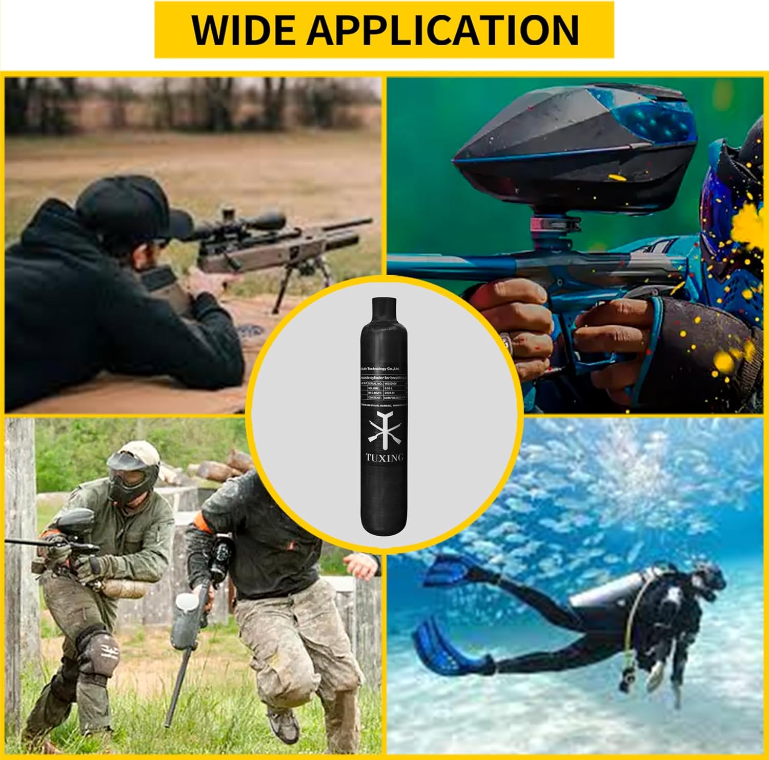 TUXING 4500Psi Pcp Air Tank 0.58L 36Cu in 580cc Carbon Fiber HPA Tank,Gas Cylinder,Paintball Hunting for PCP Air Rifle Gun Daystate and FX Thread M18 * 1.5