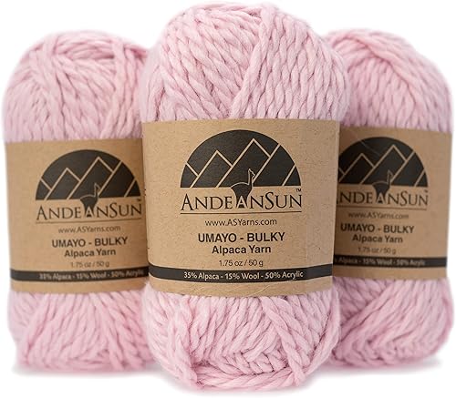 (3 madejas preciosas pequeñas) Mezcla de hilo de alpaca Umayo 165 yardas en total rosa peonía, 5 voluminosos