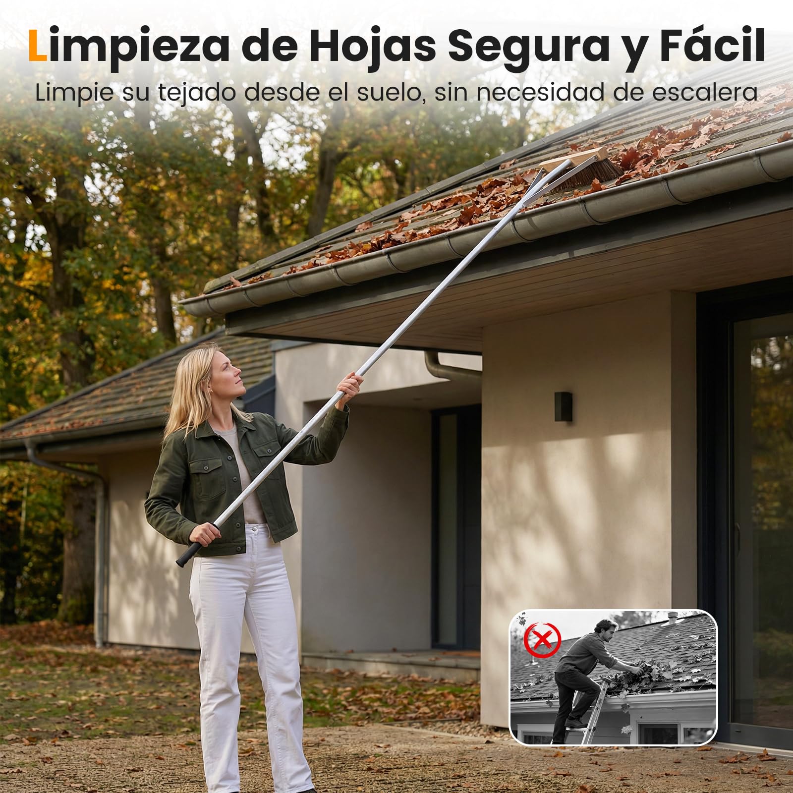 COSTWAY Rastrillo Jardin, Ajustable de 165-626 cm con 5 Varillas Extensibles de Aluminio Ligero, Recoge Hojas Jardin para Eliminar Hojas, Agujas de Pino y Piñas