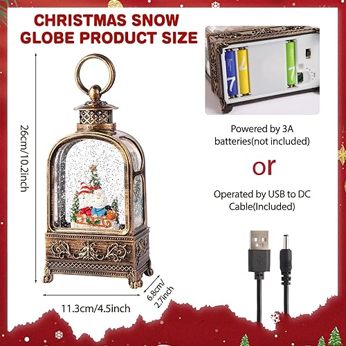 Miniatura 2 de Globo de nieve de gnomo de Navidad, 10.2 luces musicales de globo de nieve con temporizador de 6 horas y alimentado por USB, globos de nieve de