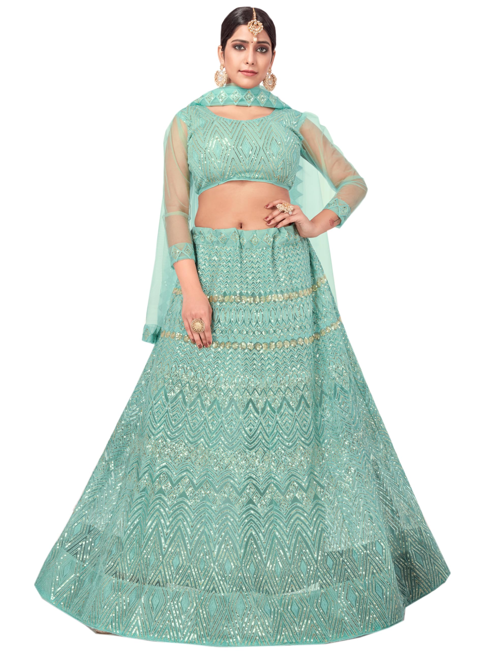Varni Fabrics Women's Partystyle Net Lehenga Choli With Zari and Embroidery Work-image-11