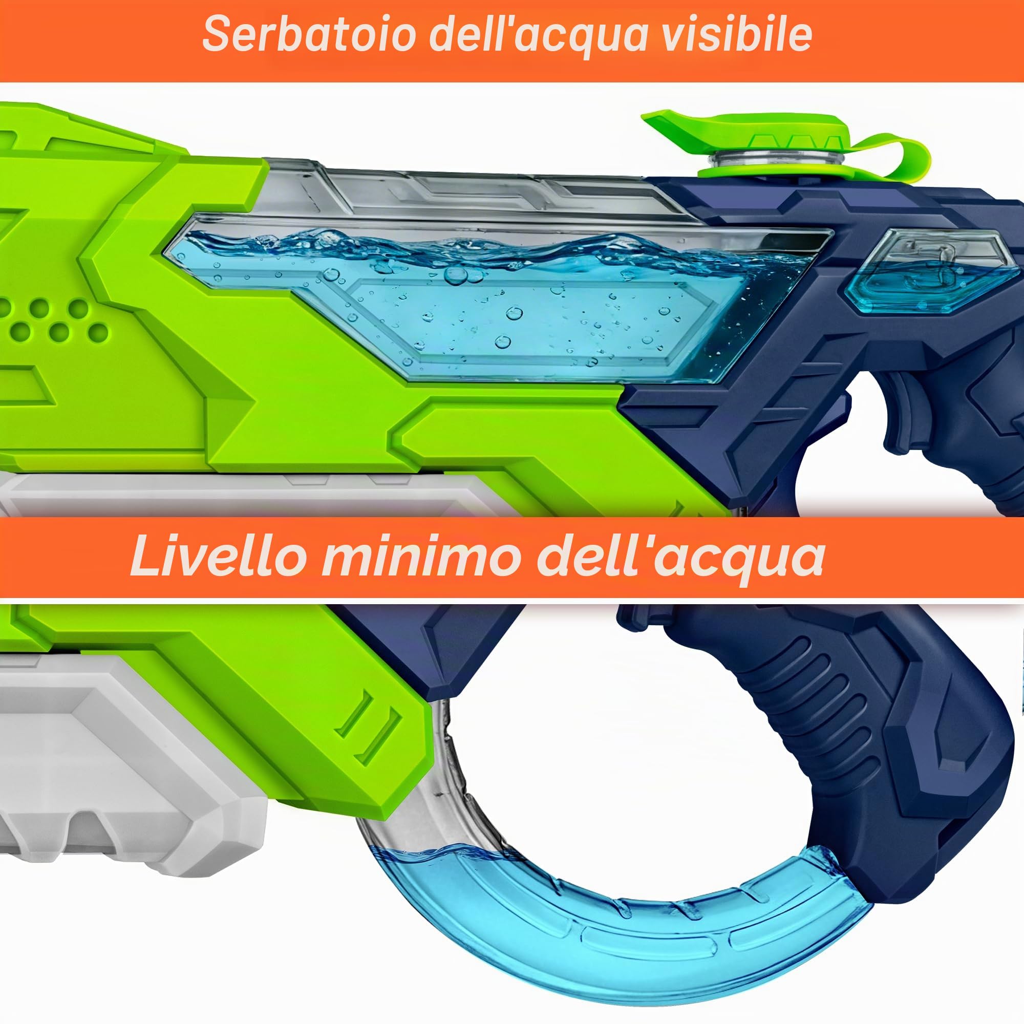 Pistola ad Acqua per Bambini – Portata 10 m, Serbatoio 600 ml, Pompa Manuale, Ricarica Veloce, Giocattolo per Piscina, Spiaggia e Giardino per Adulti e Bambini