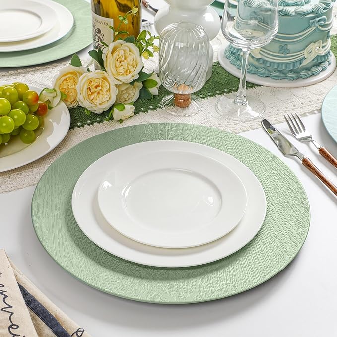 Mifoci 6 Platos Cargadores Faux Madera Verde 13 Pulgadas Rústico Fiesta miniatura 5