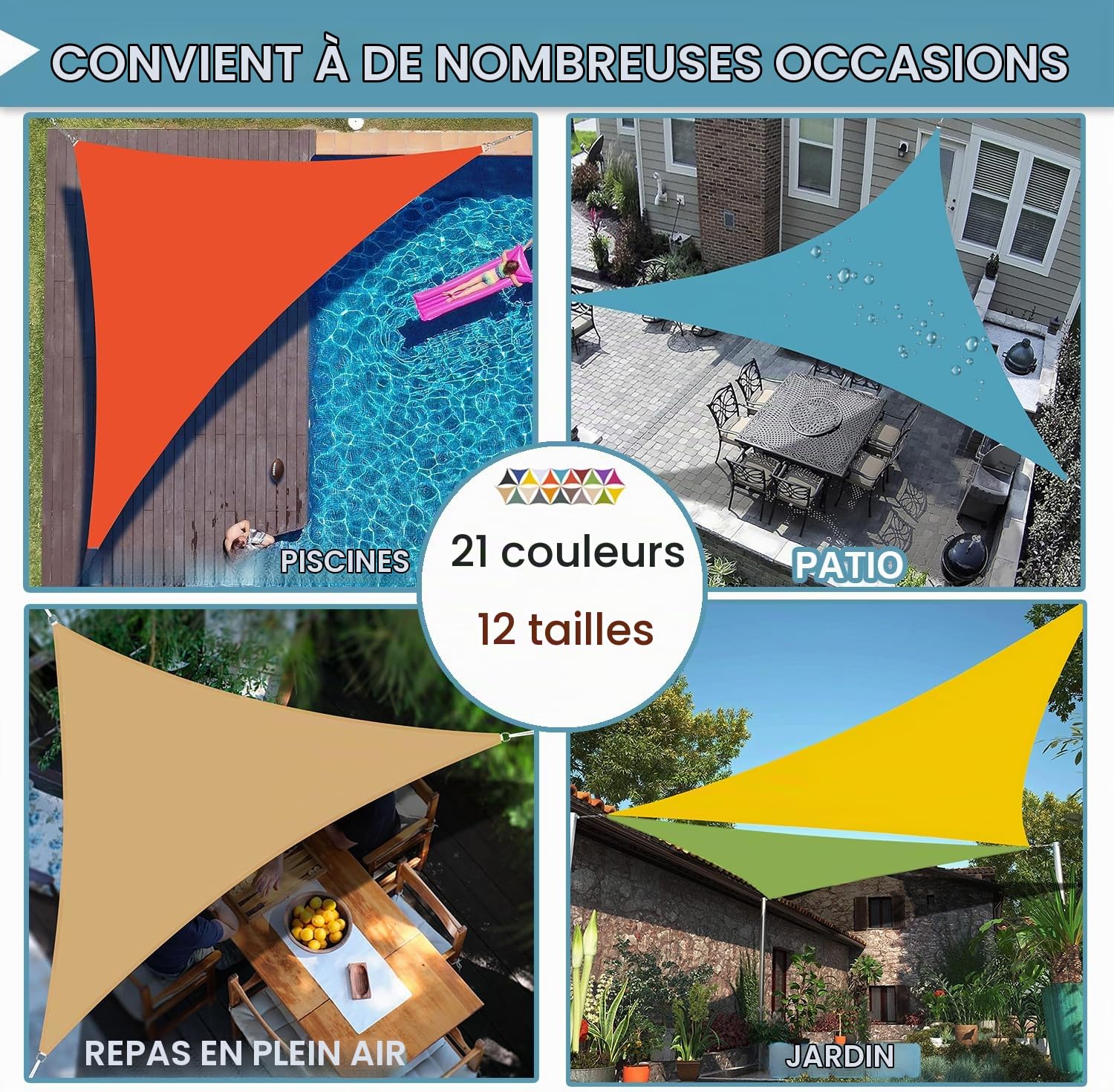 Voile D'ombrage Triangulaire Toile Ombrage Imperméable Protection 95% UV pour Patio Jardin, Terrasse,Extérieur, Balcon (3x3x3m,Jaune)