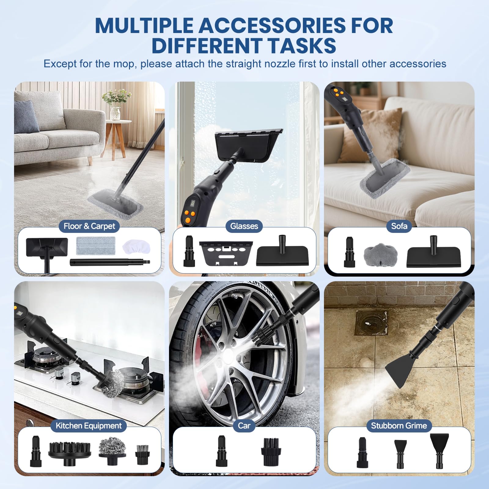 Limpiador a Vapor Hogar 1500W 3Bar 1,6L incluye accesorios y cable de | 105°C en 15s, 3 niveles, limpiador multiusos sin químicos, kit: suelos, ventanas, sofás, coche. Portátil, seguro, ligero.