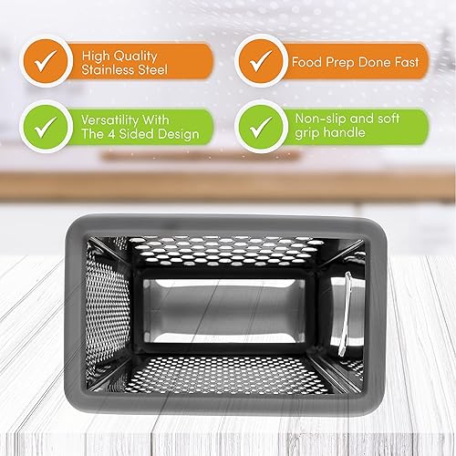 Miniatura 5 de Spring Chef Rallador profesional de queso parmesano de acero inoxidable de 10 pulgadas con asa, rallador de caja de mano de 4 caras, triturador de