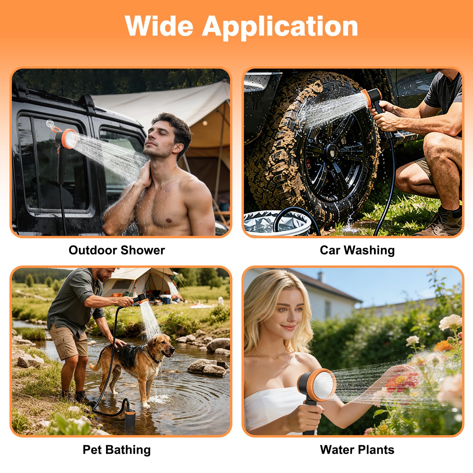 Uplayteck Tragbare Campingdusche mit Akku, 8000mAh Campingdusche mit Pumpe, Duschkopf und 2M Schlauch, IPX8 Wasserdicht Portable Shower mit Temperaturanzeige und Filter für Reisen, Camp, Garten