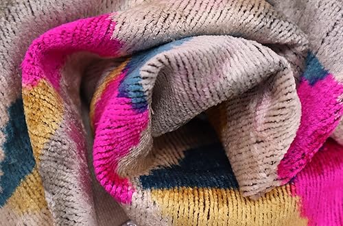 Miniatura 2 de Almohada de terciopelo de lujo hecha a mano con inserto de plumón, 16 x 24 pulgadas, patrón geométrico rosa, azul y amarillo, cojín decorativo para