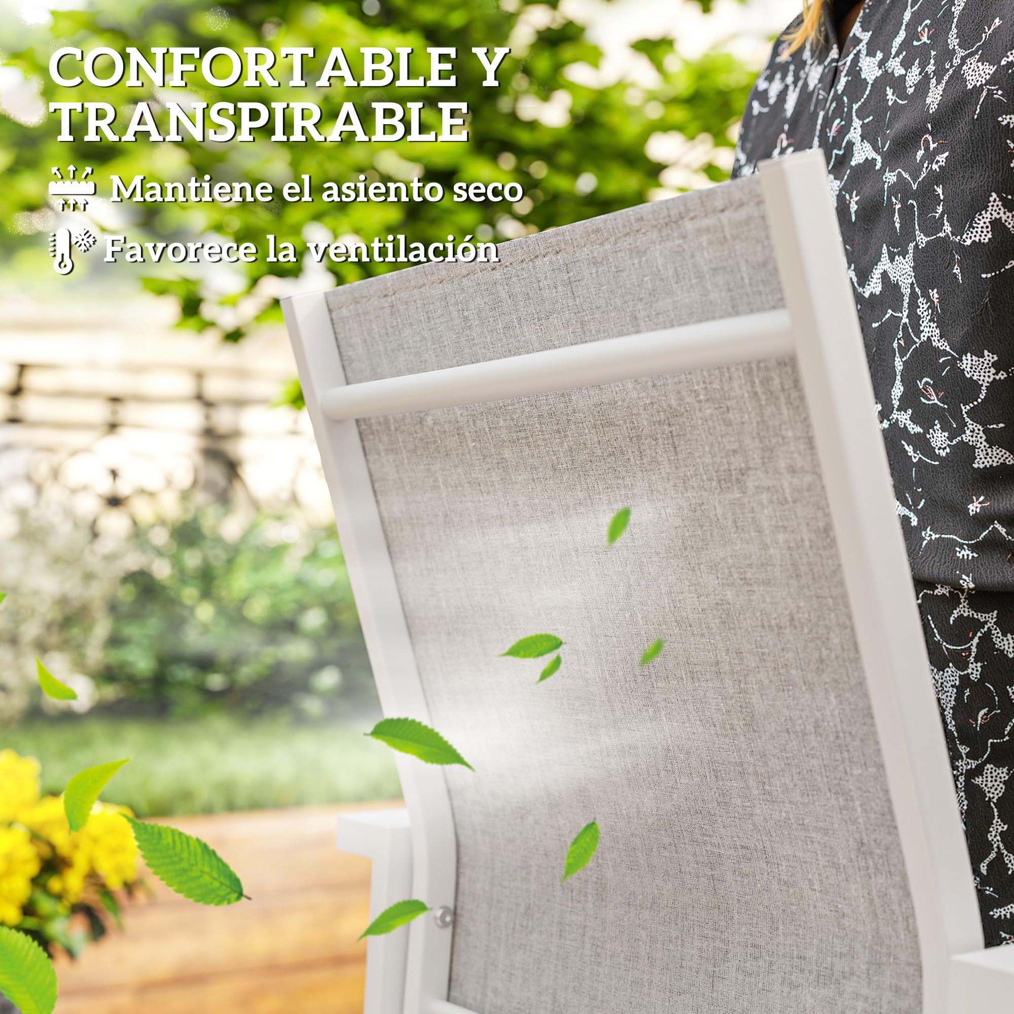Outsunny Juego de 2 Sillas de Jardín Exterior Sillas Terraza Exterior Apilables Sillones de Comedor con Tela Transpirable Marco de Acero Reposabrazos y Respaldo 56x58x89 cm Gris Claro
