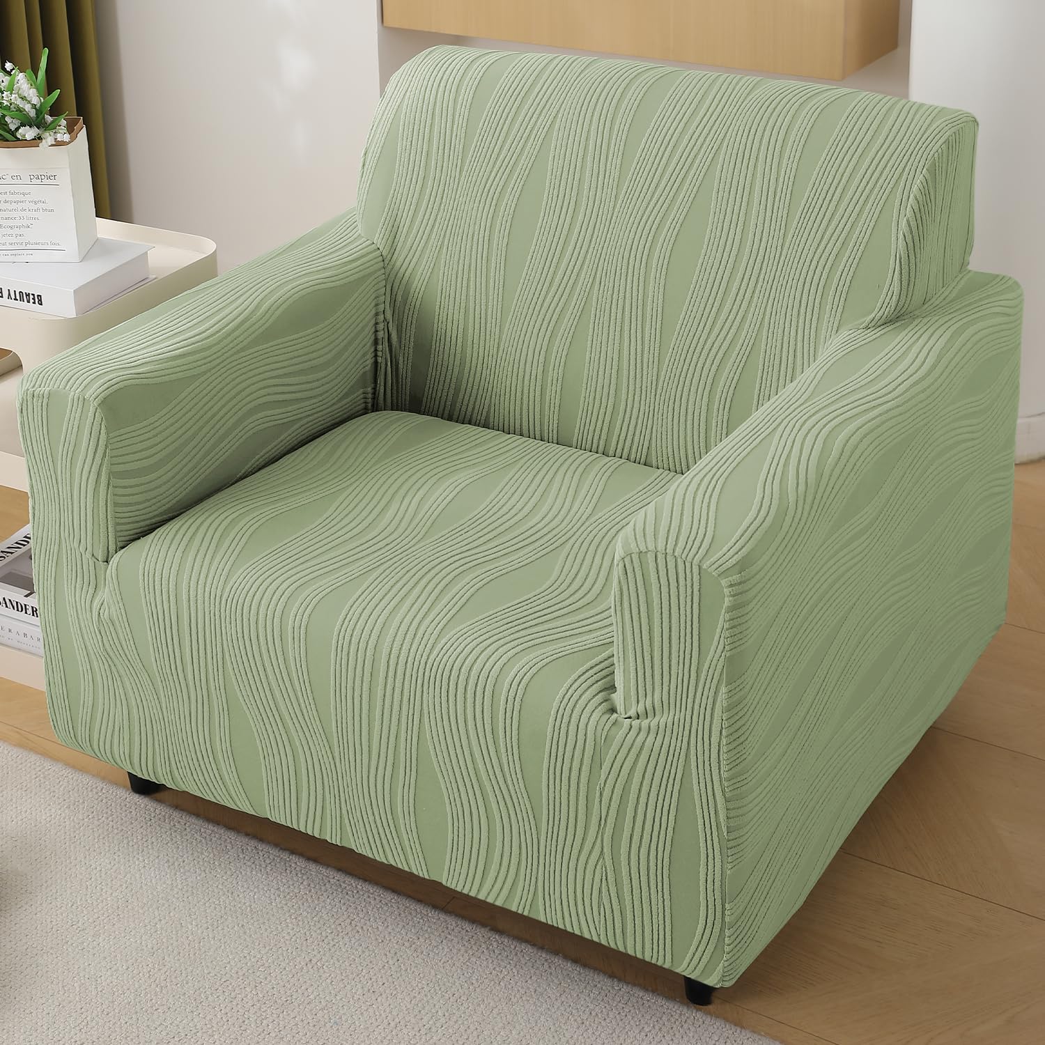 HOKIPO Nestiva Sofa Cover 1 Seater Fully Covered, Pastel Green