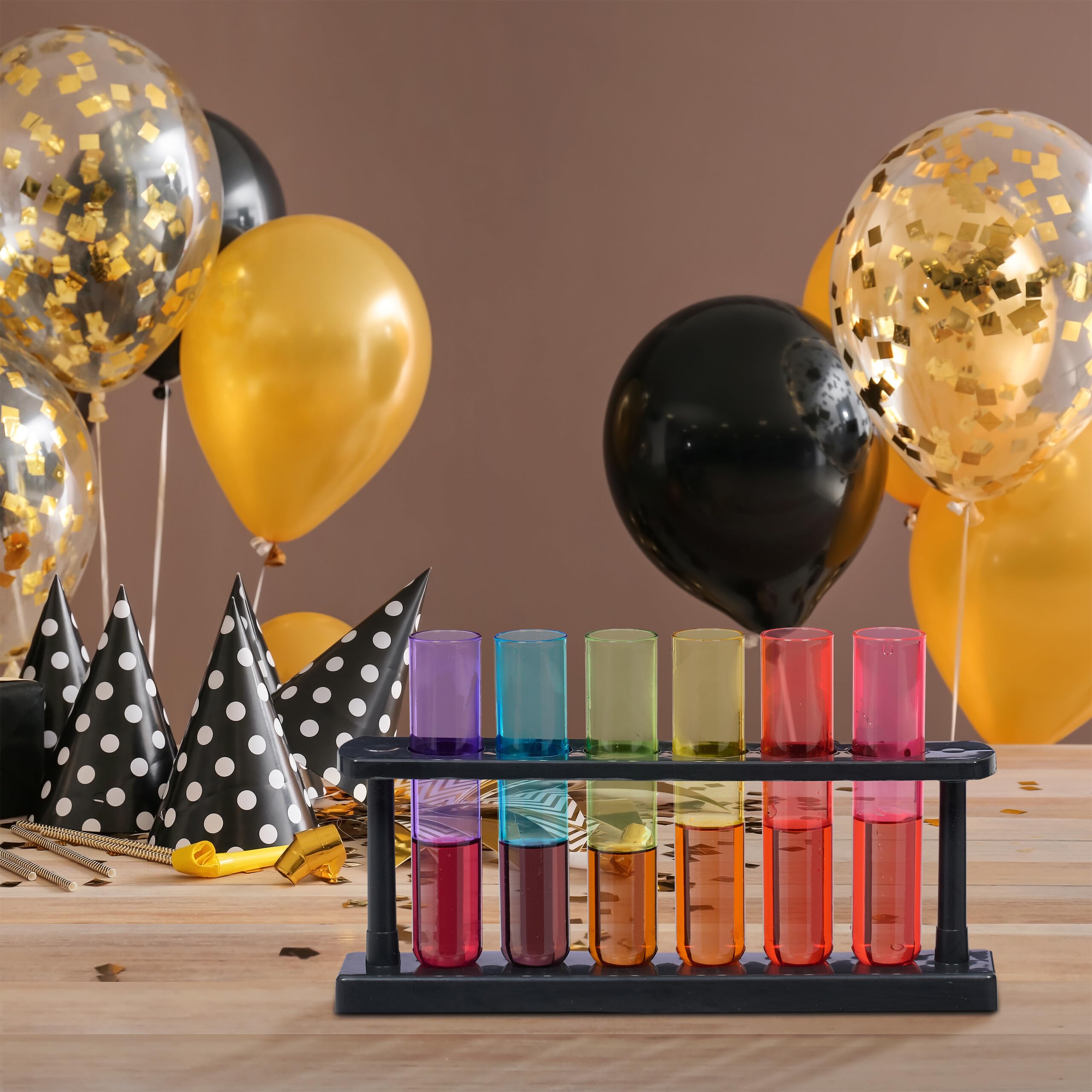 Relaxdays Probówki do wódki, 18 szklanek, 3 uchwyty, tworzywo sztuczne, 40 ml, kieliszki do shotów, na imprezy, kolorowe