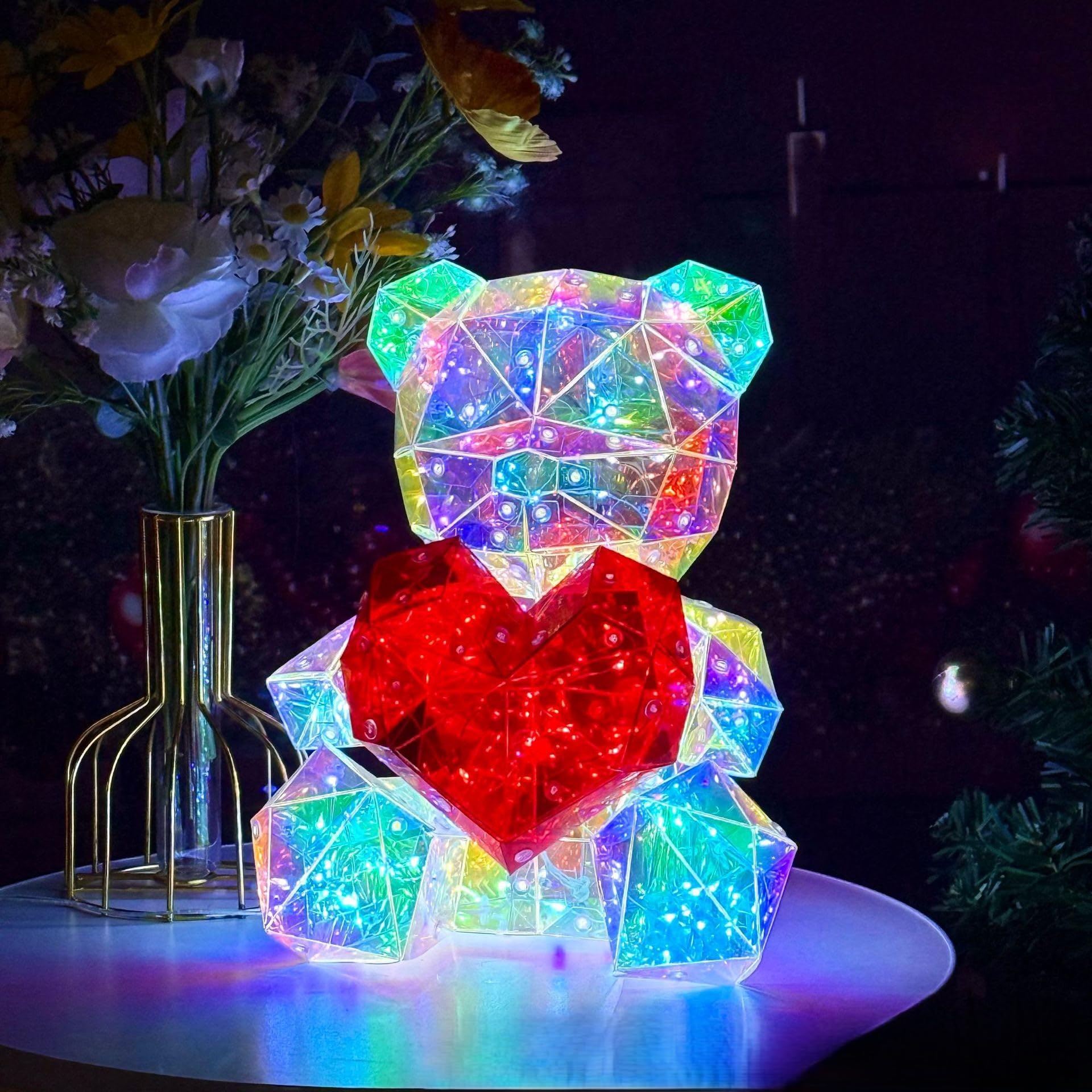 Jemnpela Prismatic Iridescent LED Night Light USB Powered 3D Prisms with Colorful Refractive Effects Decoration Lamp for Holidays Christmas Halloween