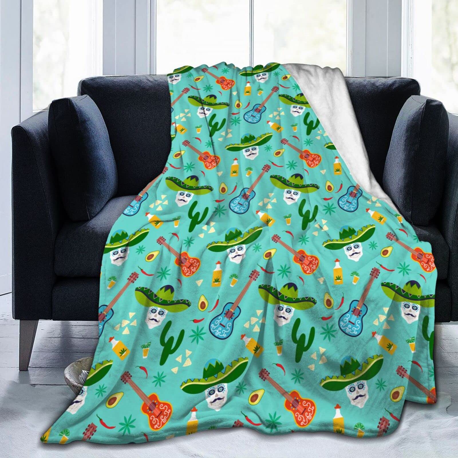 Lsjuee Cinco De Mayo Throw Blanket Soft Cozy Lightweight Blankets Funny Mexican Holiday Fiesta Flannel Blanket for Sofa Couch Bed Office 60"X50"