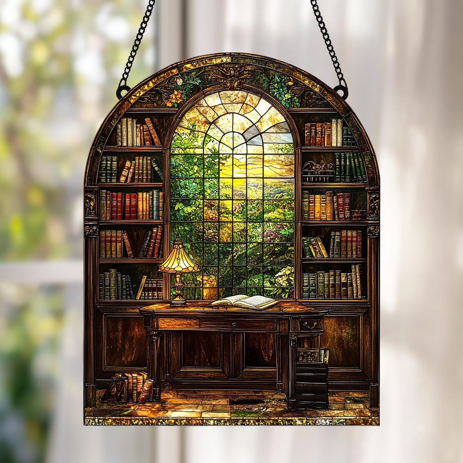 Bookshelf Stained Glass, Book Acrylic Suncatcher, Library Window Hanging, Reading Nook Decor, Librarian Gift, Reading Gift, Bookish Home Decor,
