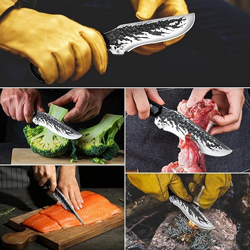 Miniatura 7 de Cuchillo de hoja fija con funda, cuchillos de caza de hoja fija Forge, mango de madera antideslizante. Agujero para cordón, cuchillos para hombres,