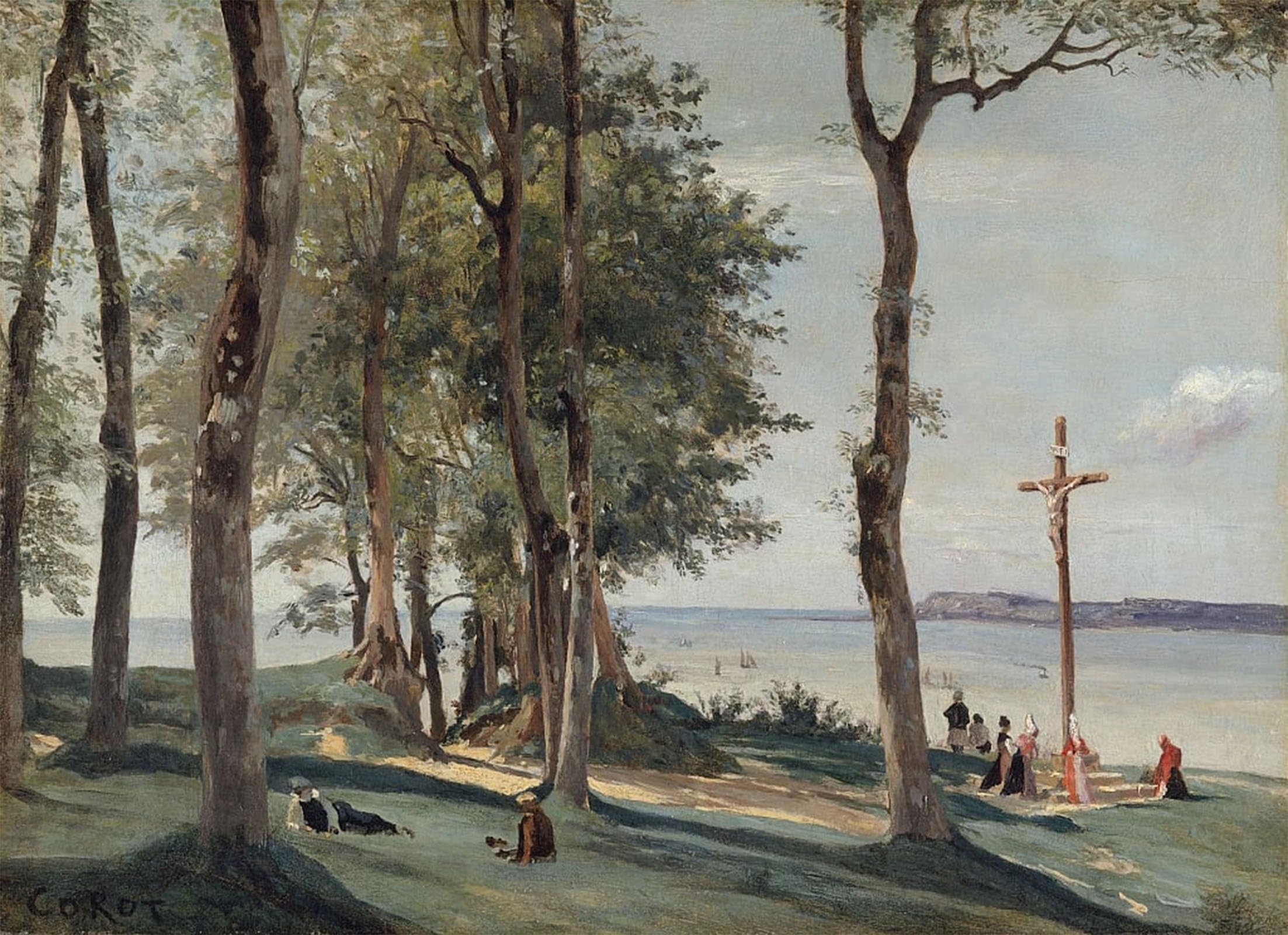 SERENDIPITP Vintage Picture Print on Canvas Wall Art Poster Honfleur: Calvary. by Jean Baptiste Camille Corot Artwork Print Poster for Wall Decor 60x90cm