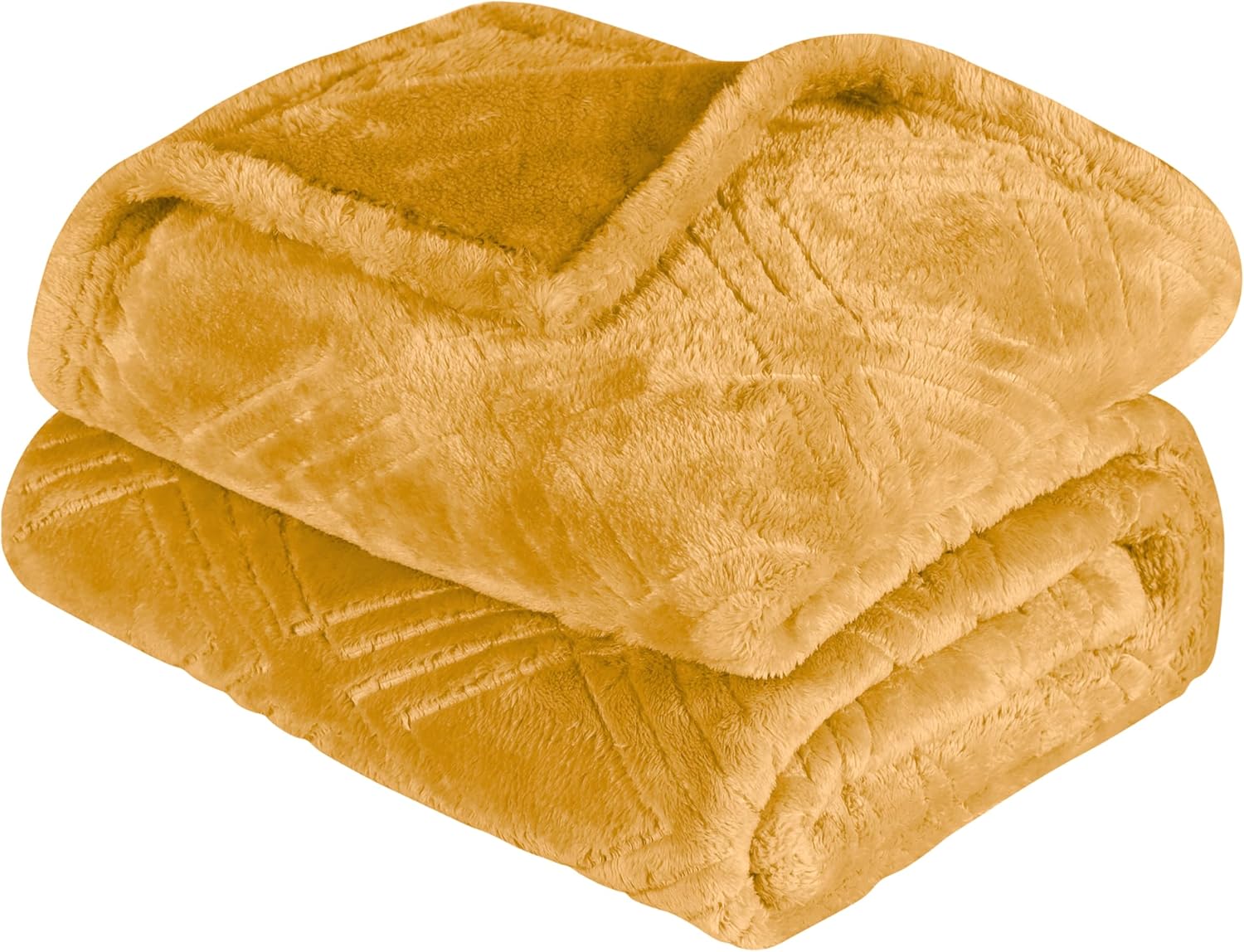Superior Fleece Diamond Fluffy Blanket, Decorative Blankets for Bedroom, Sofa, Fuzzy, Plush, Soft, Cute Room Decor, Beautiful Cover, Comfort Essentials, Atka Collection, King Size, Gold