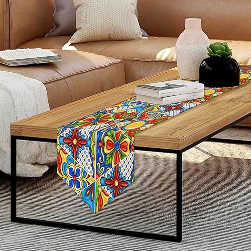 Miniatura 8 de Bardic Camino de mesa de lino con diamantes, ligero, suave, moderno, elegante, decoración de camino de mesa de cocina, camino de mesa de cocina,