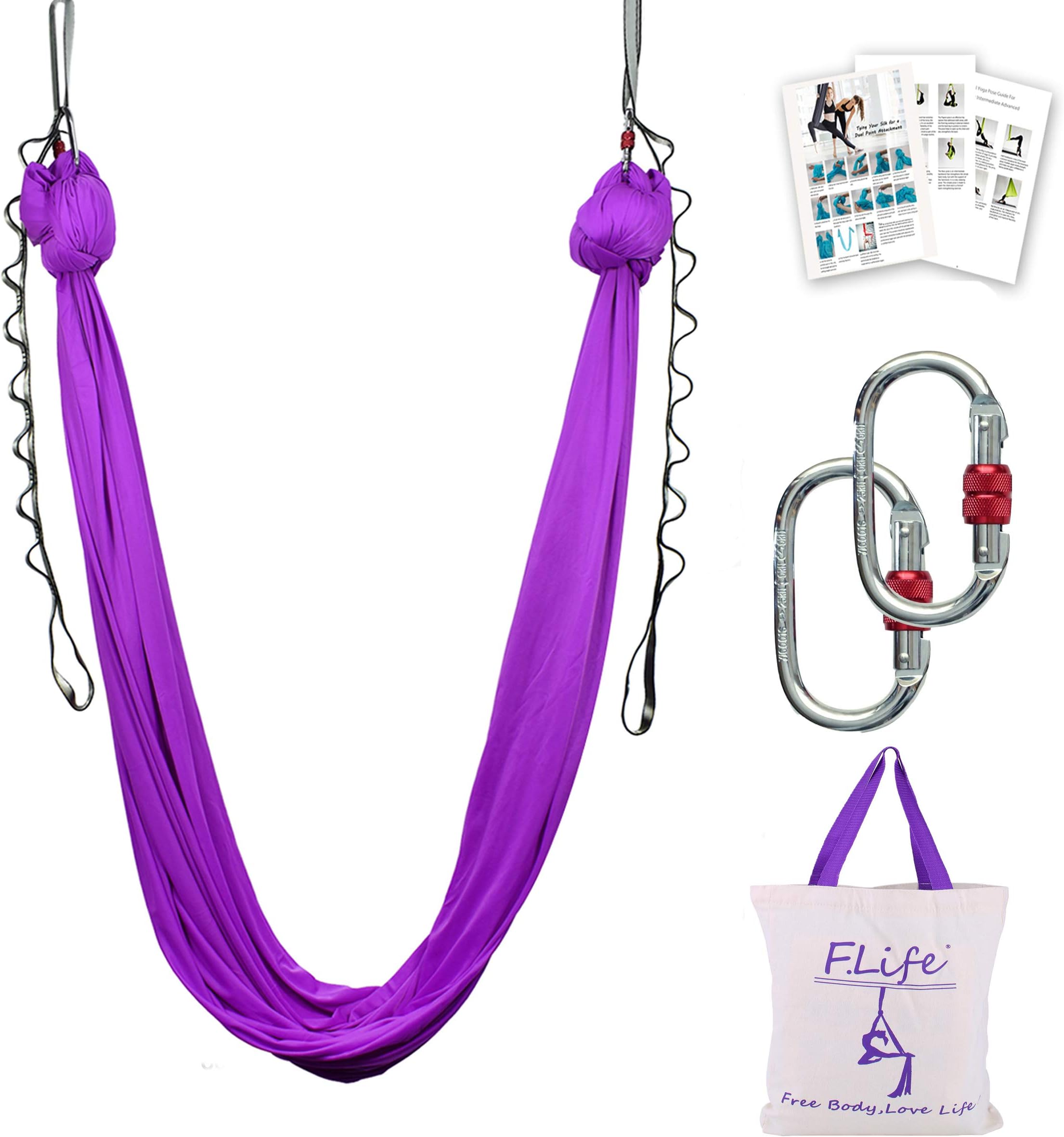 F.Life Aerial Silk Yoga Hammock & Swing for yoga Inversion,Strength training,starter hardware kit