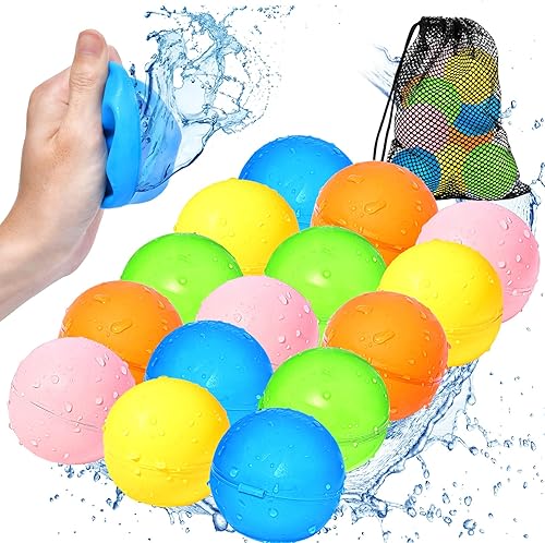 SOPPYCID - 15 globos de agua reutilizables de llenado rápido, juguetes de baño de piscina para niños, juguete de agua de verano para niños y niñas,