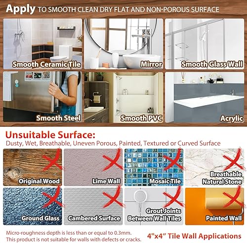 Miniatura 34 de TAILI - Barras de sujeción para la ducha con ventosa, paquete de 2 unidades, de 16 pulgadas, resistente y removible, sin taladro, impermeable