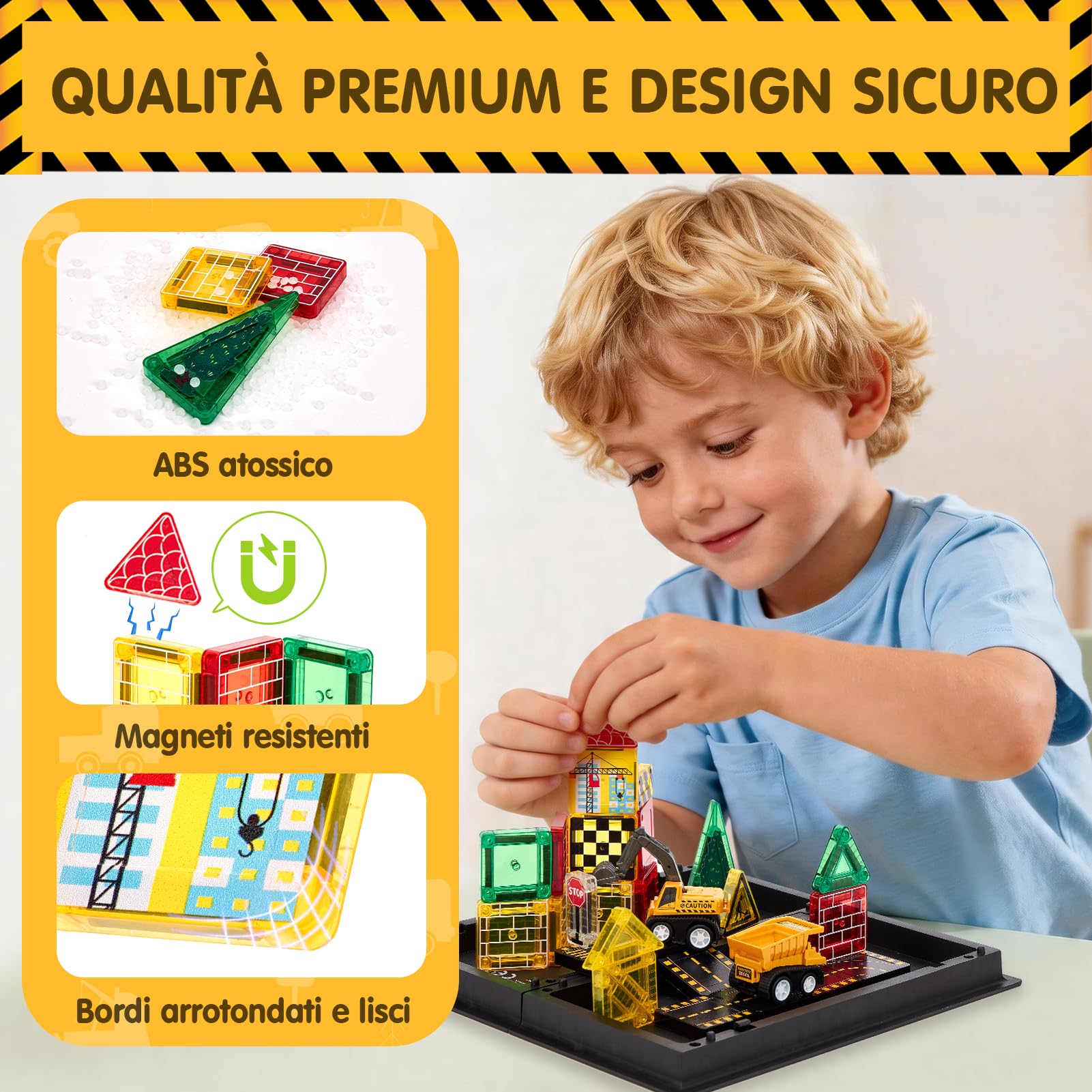 hahaland Costruzioni Magnetiche da Viaggio 42 Pezzi, Tessere Magnetiche Bambini 3+ Anni Tema Cantiere con Veicoli, Giochi Magnetici per Viaggi in Auto e Aereo, Regalo Compleanno 3 4 5 anni
