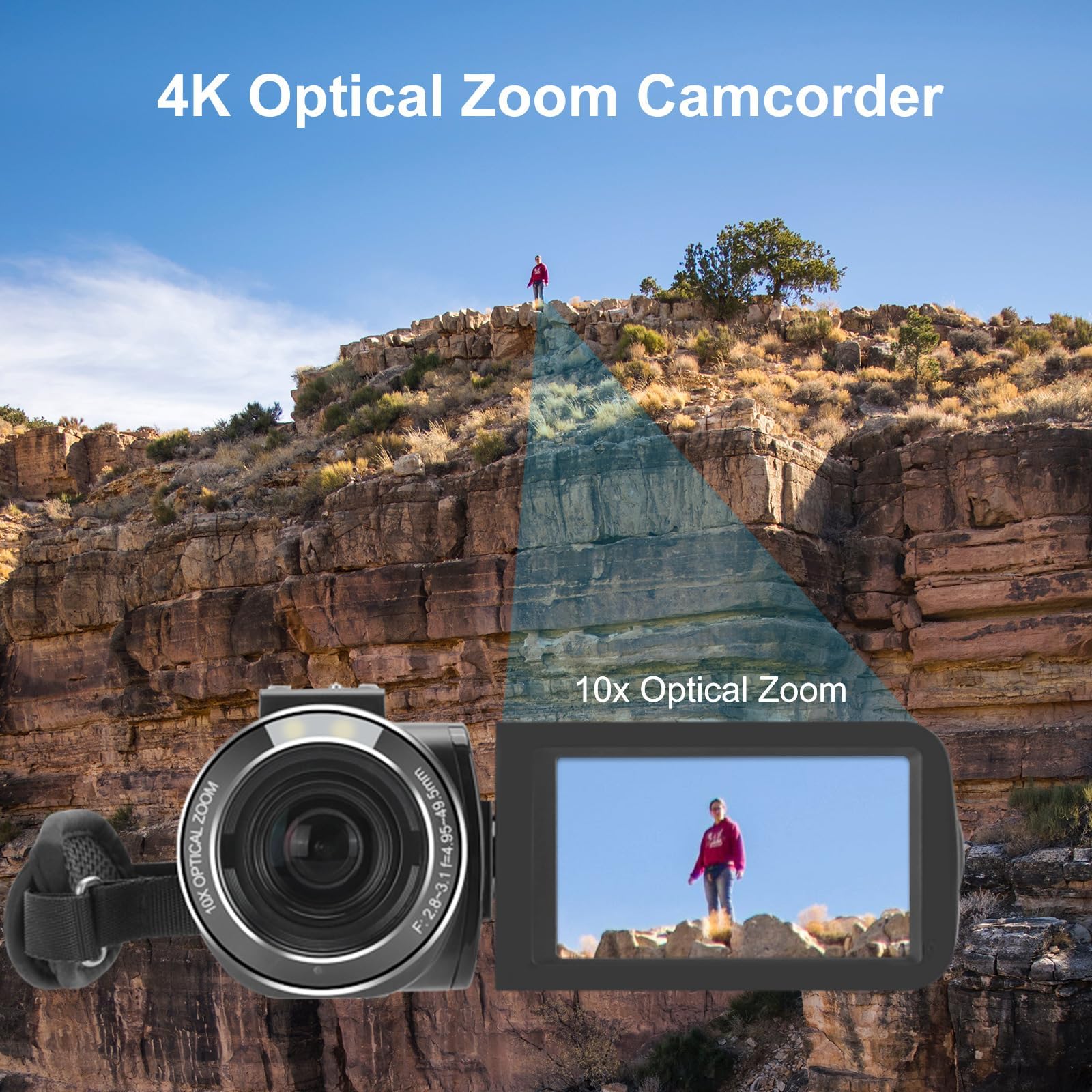 ORDRO Caméra Vidéo 4K Ultra HD Caméscope avec Zoom Optique 10X et WiFi, Carte SD 32GB