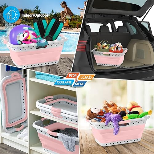 Miniatura 5 de Pop & Load Collapse & Store 1 cesta grande de plástico plegable delgada de 25 pulgadas, cesta de almacenamiento y organización portátil que ahorra