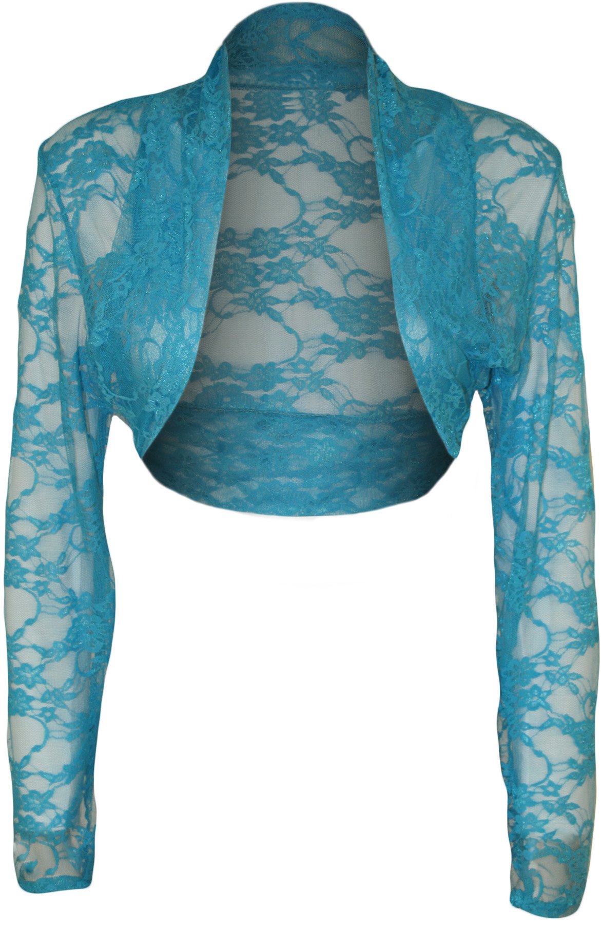 Wearall Women's Turquoise Plus Size Lace Long Sleeve Shrug Bolero Cropped Cardigan Top - 16-18