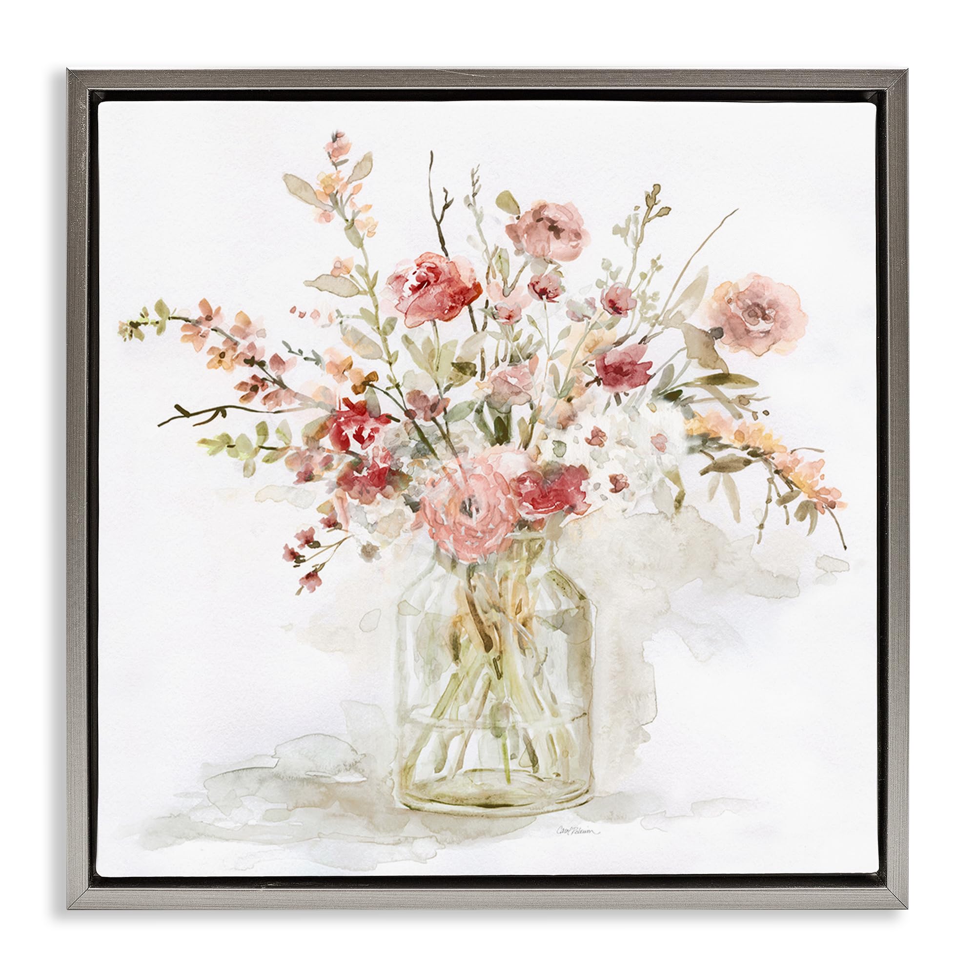 Stupell Industries Luster Gray (Matte) 'Springtime Blooms In Glass Vase'| Floating Frame Canvas Art