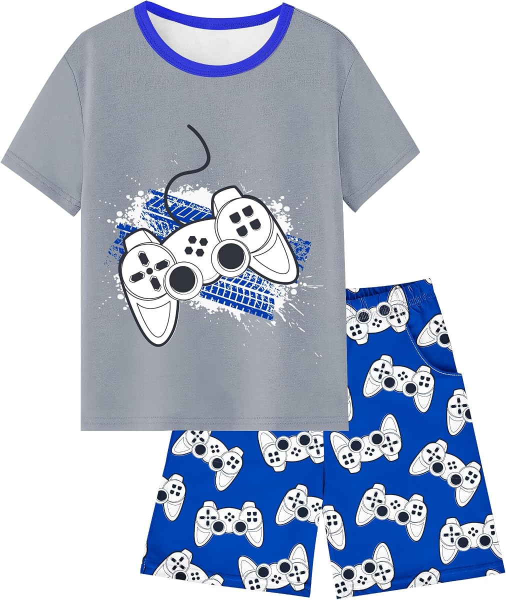 Fiodrimy Boys Pajamas Big Boys PJs Set Summer Short Sleeve Kid Sleepwear Boy Pajamas Size 8-14