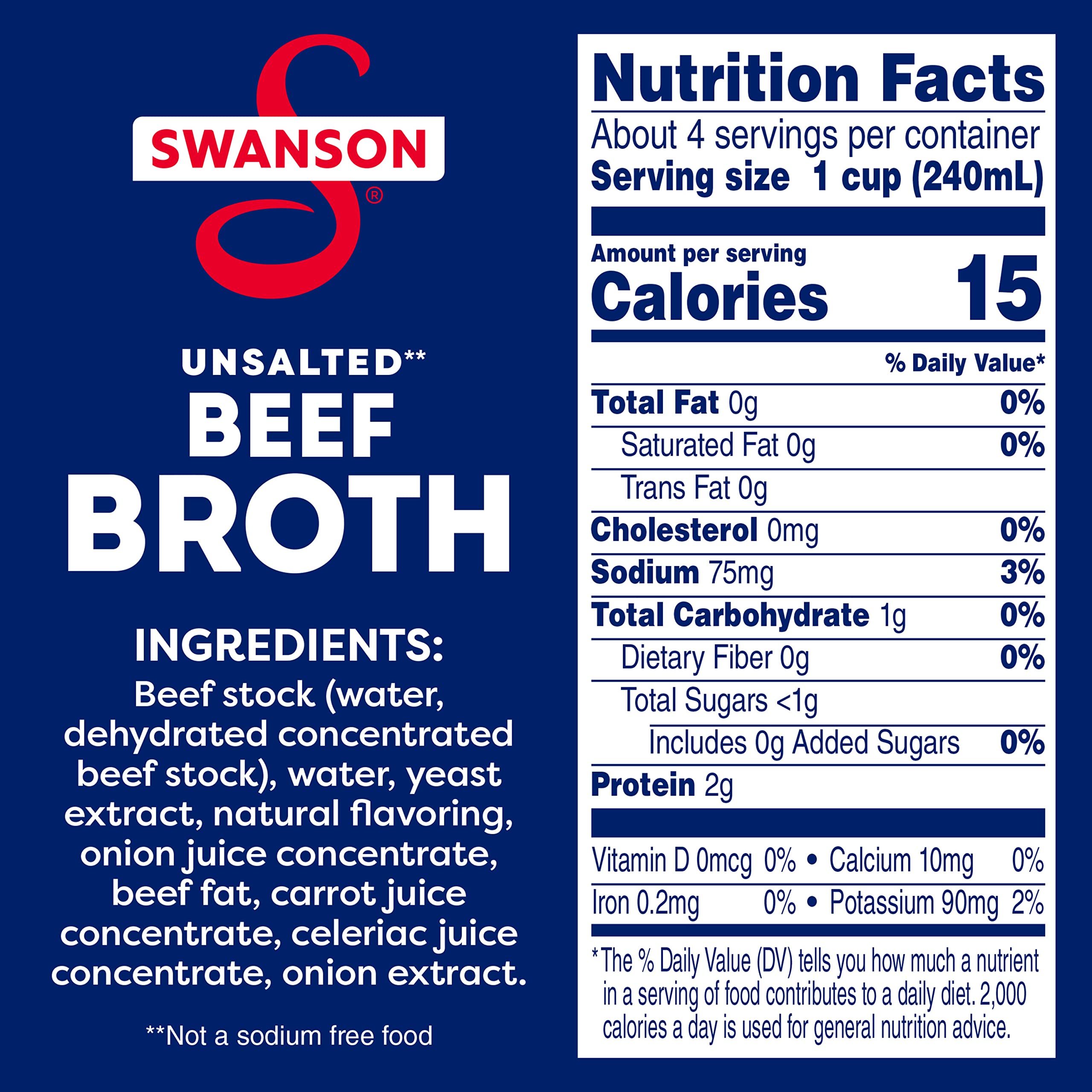 SWANSON S 100% Natural Unsalted Beef Broth, 32 oz Carton (Pack of 4)