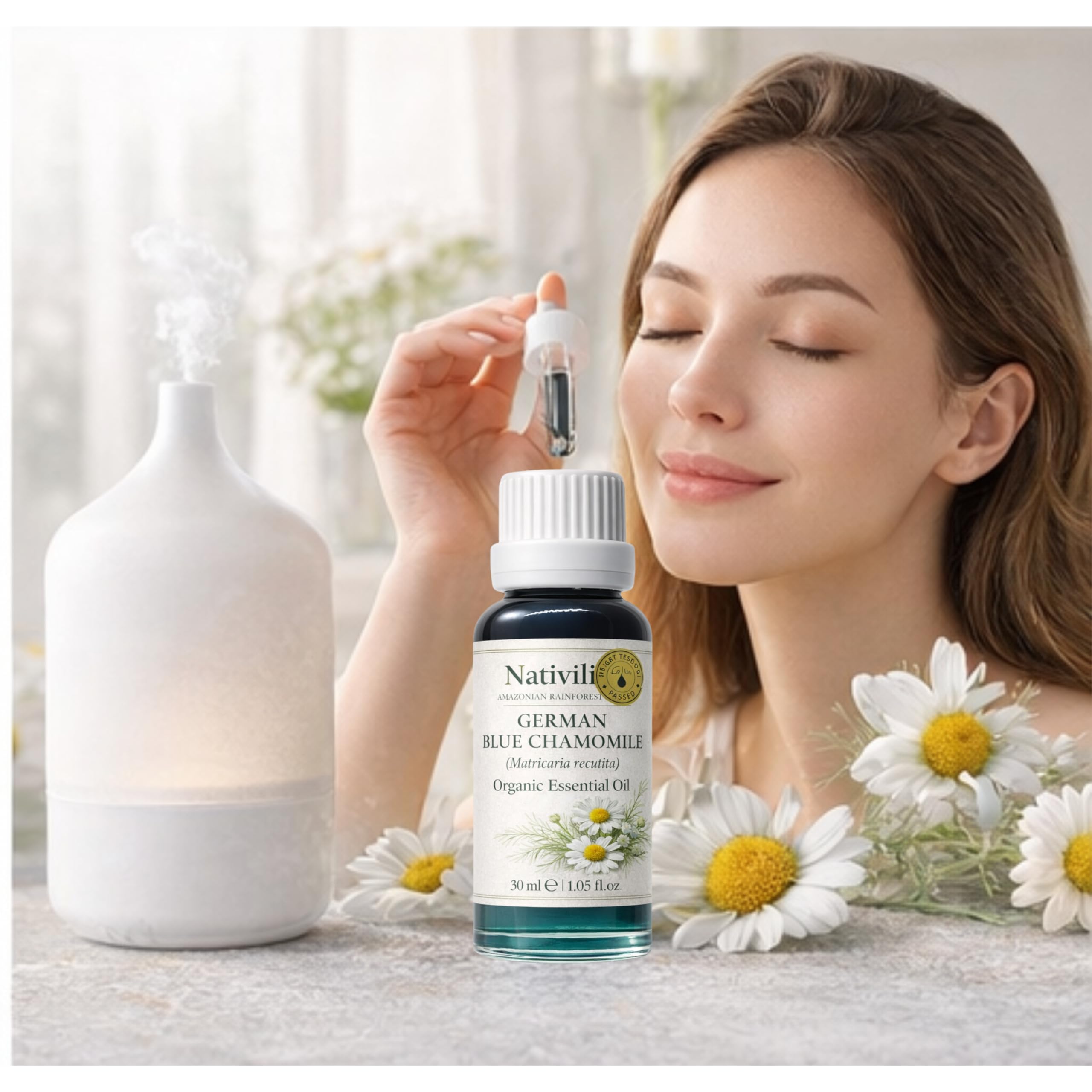Nativilis Camomille Allemand Bleu (Matricaria recutita) Huile Essentielle Bio – Anti-inflammatoire, apaisant – Chamazulene Aromathérapie Copaiba
