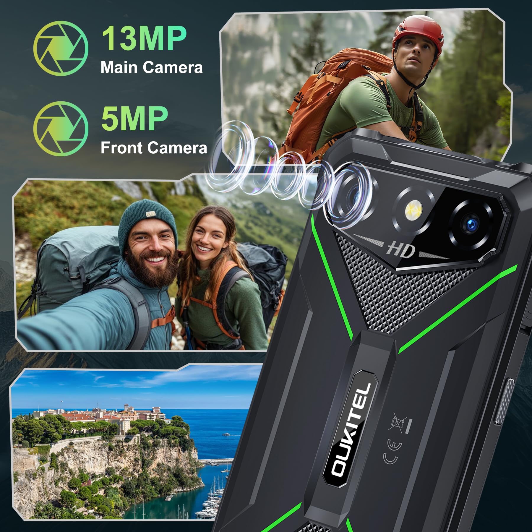 OUKITEL G3 Telefono Indistruttibile 2025, 16GB RAM+64GB ROM/1TB Rugged Smartphone, 6300mAh Telefono Rugged, 6.0" Cellulare Antiurto, 13MP Cellulare Impermeabile, 4G Dual SIM/IP68/IP69K/OTG/Face ID/GPS