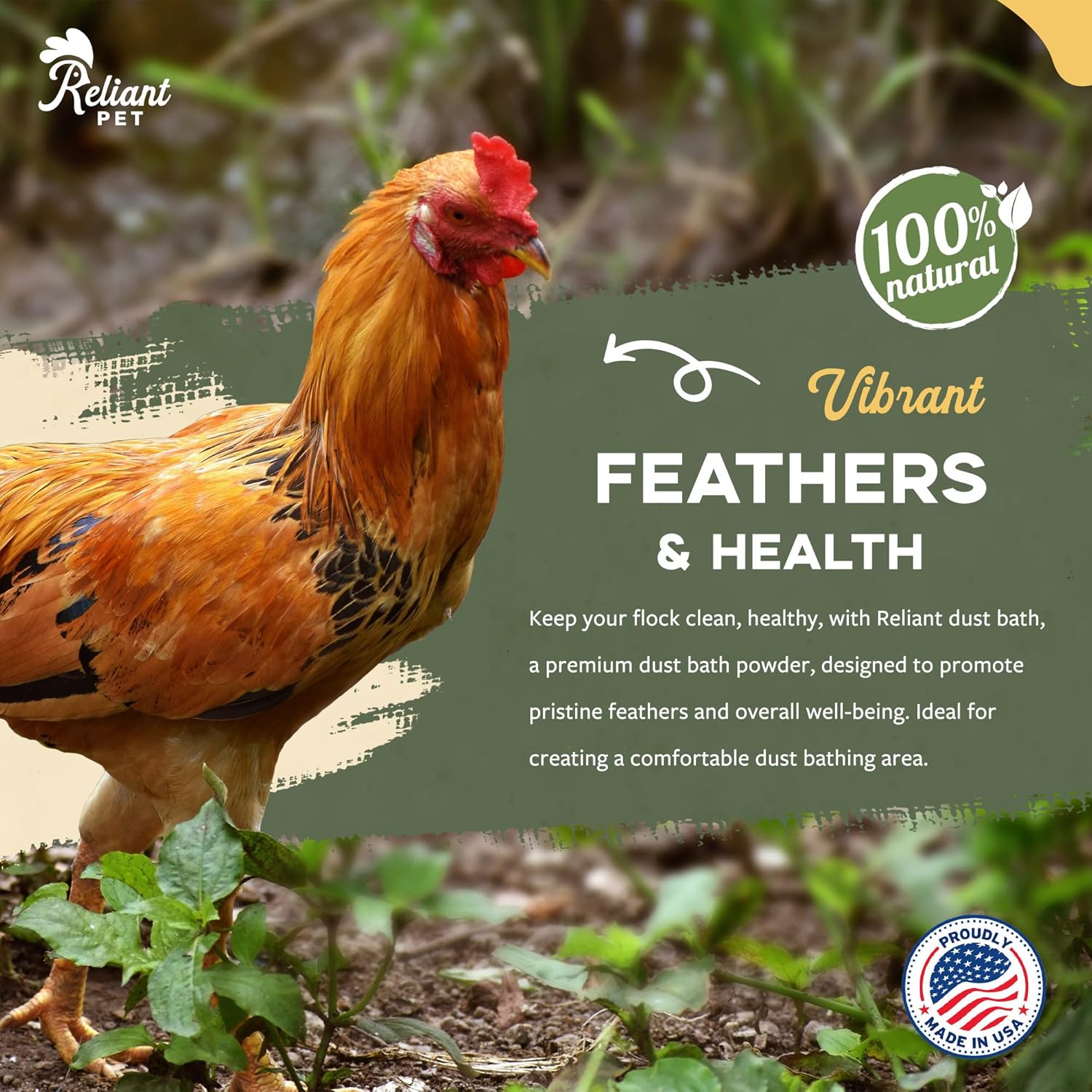Reliant Pet Chicken Dust Bath - 7lbs, Made in USA Natural Dust Bath for Chickens - Ideal Chicken Dust for Bath Tub Mix - Poultry Dust Powder for Chicken Coop