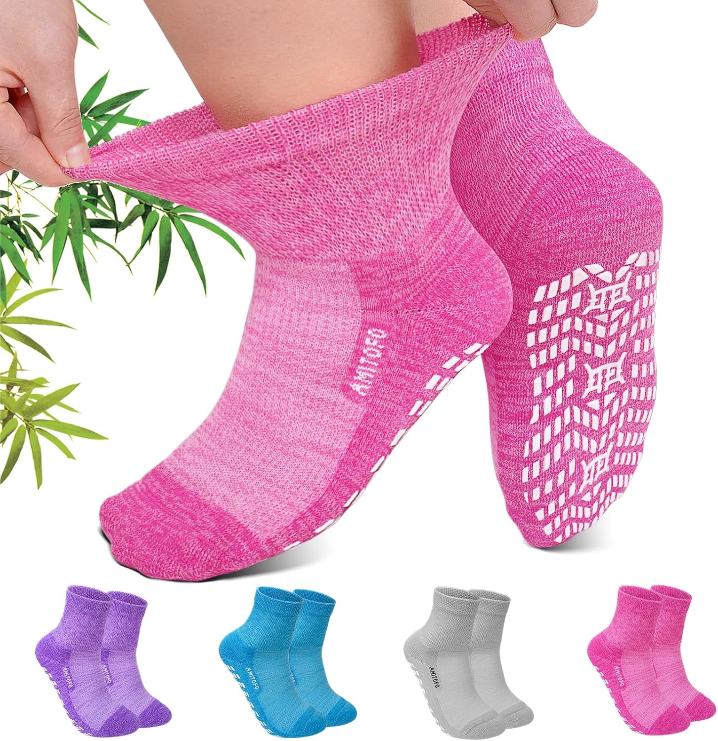 CaiDieNu Non Slip Diabetic Ankle Socks: Bamboo Viscose Non Binding Hospital Socks with Grip for Women Men Elderly Edema