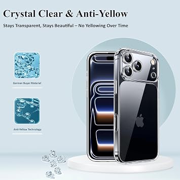 Crystal Clear for iPhone 17 Pro Max Case [Anti-Yellowing] [Superior Military-grade Protection] Shockproof Protective Phone Case Thin Slim Cover for iPhone 17 Pro Max