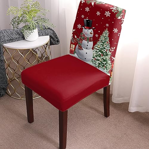 Miniatura 2 de Z&L Home Juego de 6 fundas protectoras de silla de muñeco de nieve de Navidad, fundas elásticas extraíbles para sillas de comedor, color rojo árbol