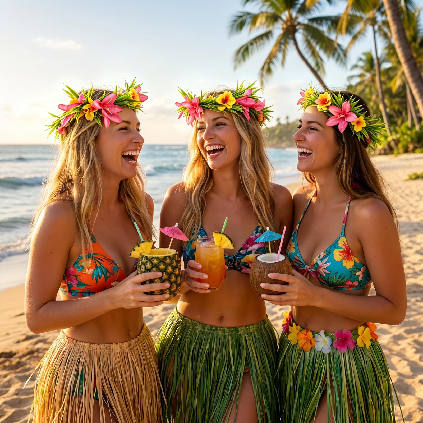 BPNHNA 6 diademas hawaianas con diseño de flores tropicales de Luau, corona floral más gruesa para verano, playa, piscina, fiesta, decoración, suministros