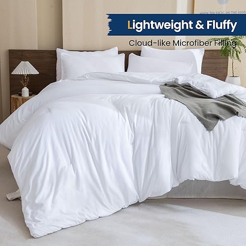 Miniatura 3 de Juego de edredón blanco tamaño individualindividual XL, juego de edredón extra largo de 2 piezas para dormitorio, juego de ropa de cama liso ligero