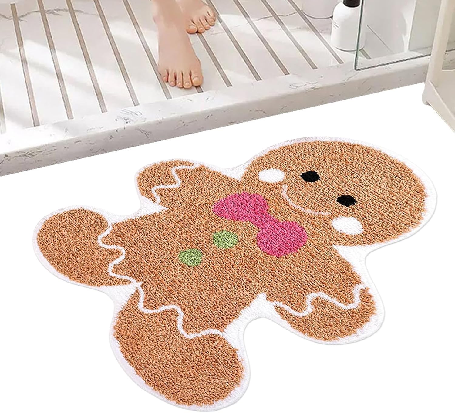 Virtcooy Cute Gingerbread Bath Mat Gingerbread Man Cookies Bathroom