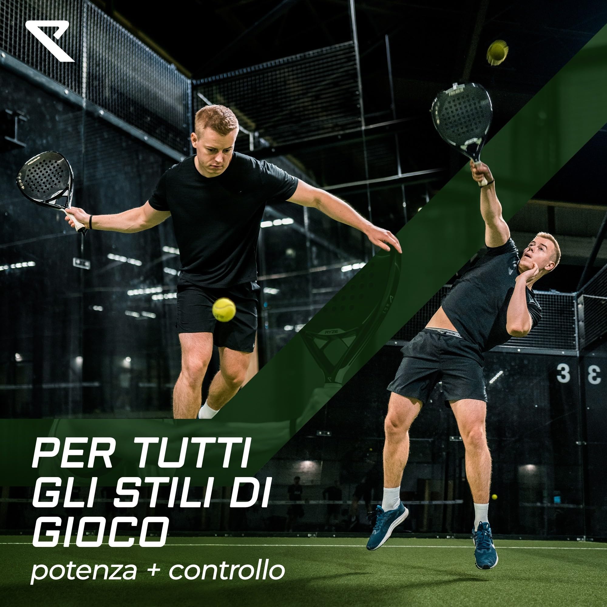 RYZE Racchetta da Padel 100% in Fibra di Carbonio - Massima Potenza + Controllo - con EVA-17 Flex - Struttura Leggera e Resistente - Padel Racchetta per Uomo e Donna - Custodia Inclusa