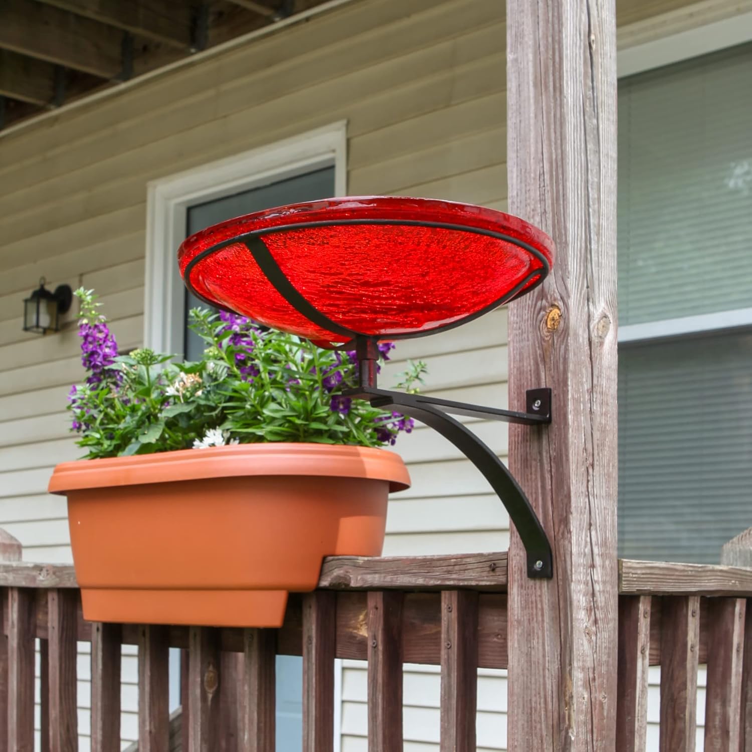 Achla Designs 201-5033 14" Red Crackle Glass Wall Bracket Birdbath